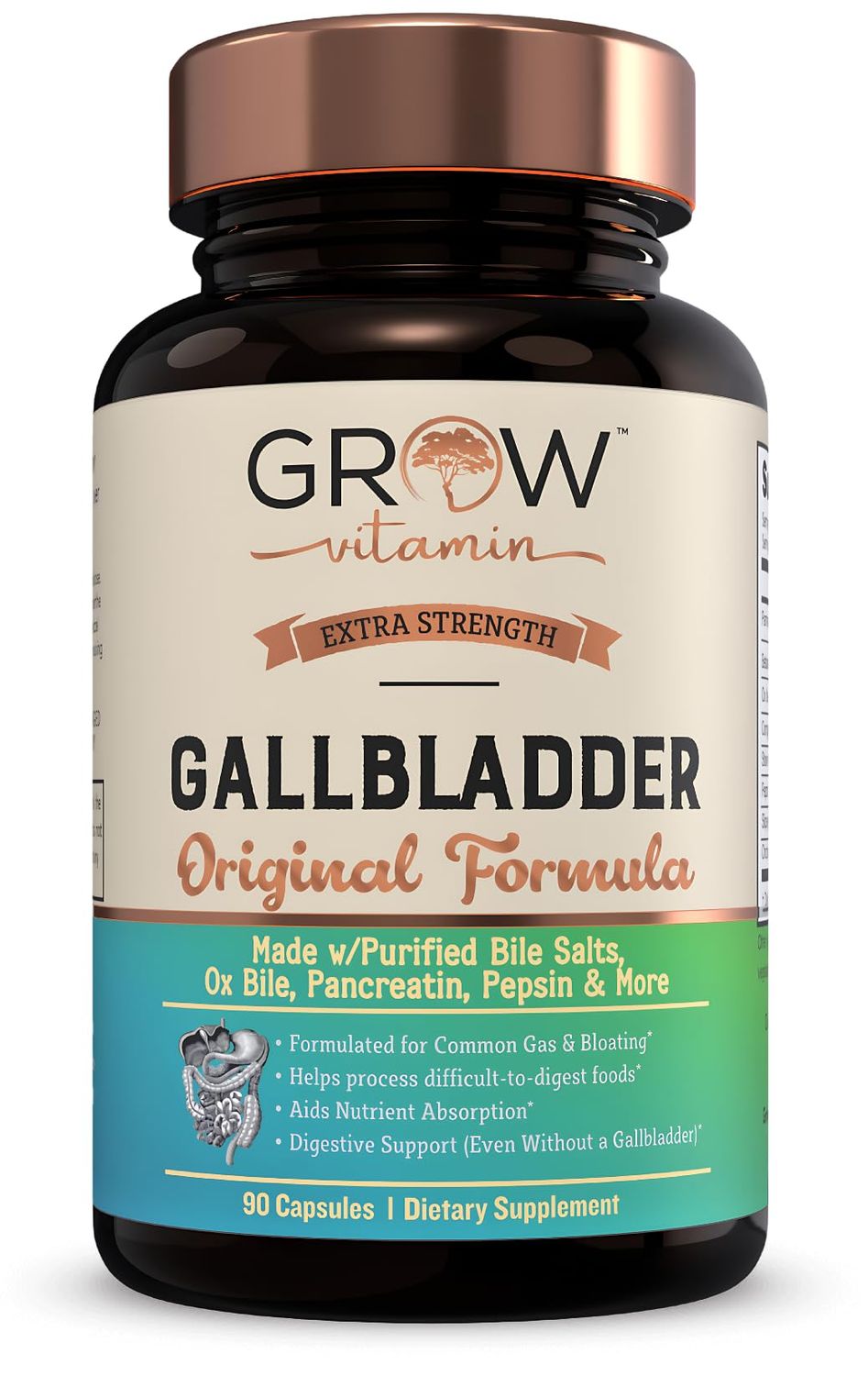 grow vitamin Original Gallbladder Formula, Made w/Purified Bile Salts &amp; Ox Bile Digestive Enzymes - Includes Carefully Selected Digestive Herbs - 90 Capsules
