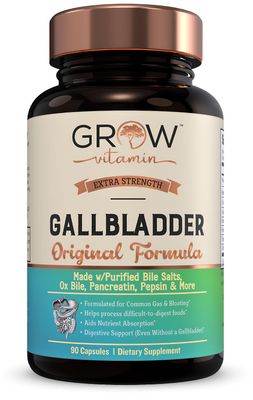 grow vitamin Original Gallbladder Formula, Made w/Purified Bile Salts &amp; Ox Bile Digestive Enzymes - Includes Carefully Selected Digestive Herbs - 90 Capsules