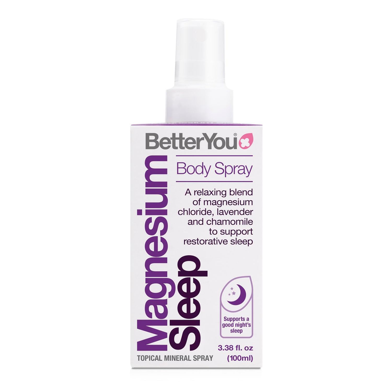 BetterYou Magnesium Muscle Body Spray - Relaxing Topical Magnesium and Essential Oil Spray - Lavender and Chamomile - Promotes Better Sleep - 3.38 oz