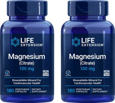 Life Extension Magnesium (Citrate) 100mg, 180 Veg Caps (Pack of 2) - Mag Supplement