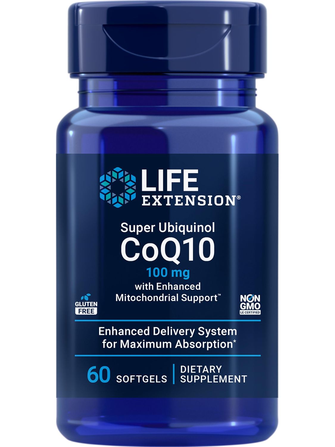 Life Extension Super Ubiquinol CoQ10 with Enhanced Mitochondrial Support, ubiquinol CoQ10, shilajit, potent heart health &amp; cellular energy production support, ultra-absorbable, gluten-free, 60 softgel