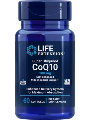 Life Extension Super Ubiquinol CoQ10 with Enhanced Mitochondrial Support, ubiquinol CoQ10, shilajit, potent heart health &amp; cellular energy production support, ultra-absorbable, gluten-free, 60 softgel
