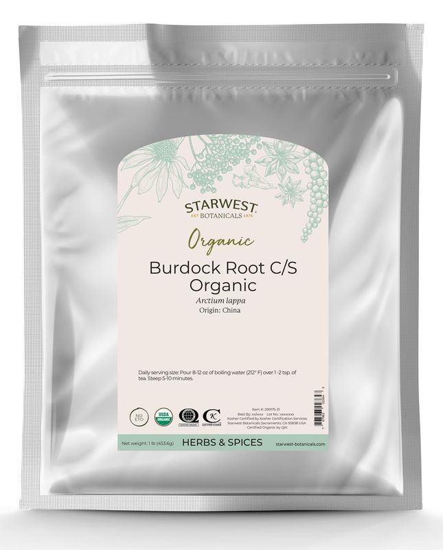 Starwest Botanicals Organic Burdock Root C/S, 1 Pound