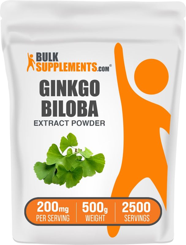 BulkSupplements.com Ginkgo Biloba Extract Powder - Ginkgo Biloba Supplements, Ginkgo Biloba Powder, from Ginkgo Biloba Leaf - Gluten Free, 200mg per Serving, 500g (1.1 lbs) (Pack of 1)