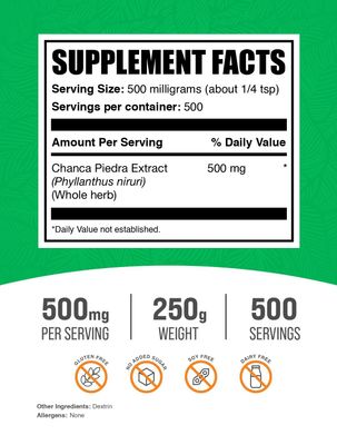 BulkSupplements.com Chanca Piedra Extract Powder - Chanca Piedra Stone Breaker, Herbal Supplement, Chanca Piedra Powder - Gluten Free, 500mg per Serving, 250g (8.8 oz) (Pack of 1)