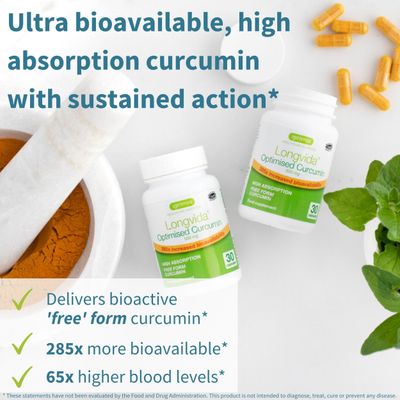 Longvida Lipidated Curcumin 500mg, Ultra Bioavailable & Sustained Action, 65x Higher Plasma Levels, Intensive Support, Free-Form Curcumin, Vegan, 30 Capsules, by Igennus