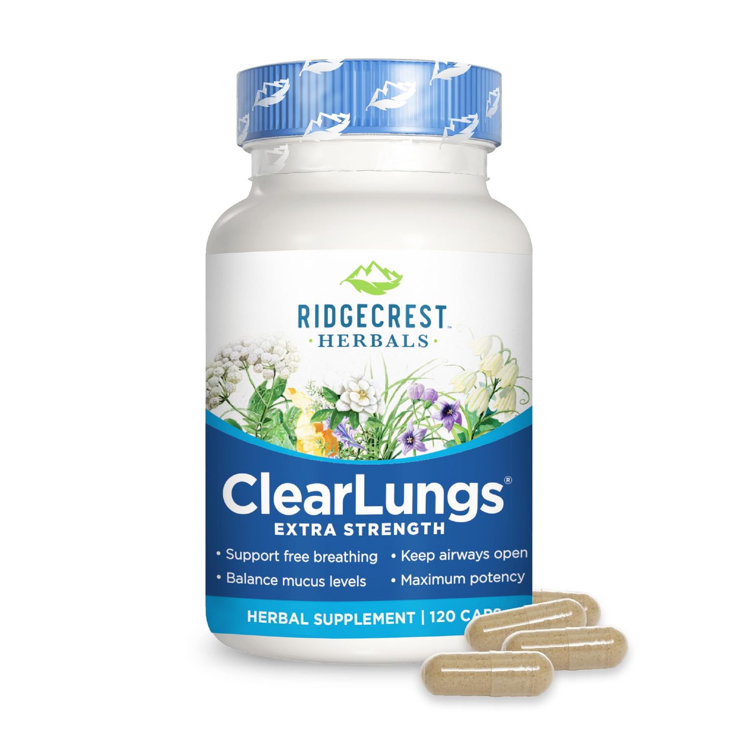 Ridgecrest Herbals ClearLungs Extra Strength, Natural Lung, Nasal Health Formula, Bronchial, Respiratory, Sinus, Mucus Support (120 Caps, 60 Serv)