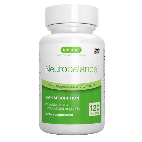 Neurobalance, High Absorption Zinc Magnesium B6 Supplement, Non-GMO Brain, Sleep &amp; Immune, Chelated Zinc Picolinate 24mg, Oxide-Free Magnesium &amp; Vitamin B6, 120 Tablets, by Igennus