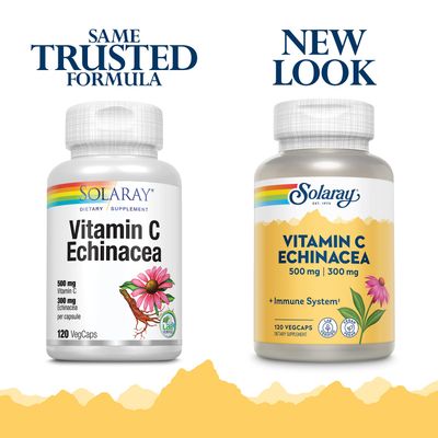 Solaray Vitamin C &amp; Echinacea Root | Healthy Immune System Support w/ 500 mg VIT C &amp; 300 mg Echinacea Per Capsule | Non-GMO &amp; Vegan | 120 VegCaps