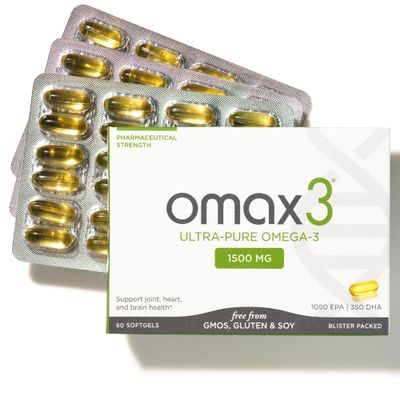 Omax3 Natural Omega 3 Fish Oil Pills 1500 MG EPA DHA - Omega3 Fatty Acid Muscle &amp; Joint Support Supplements - Gluten Free, Wild Caught, Non GMO, 30-Day Supply Blister Packed (1 Box)
