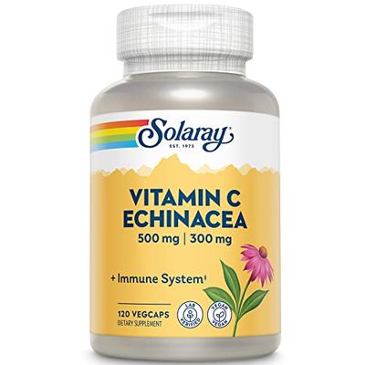 Solaray Vitamin C &amp; Echinacea Root | Healthy Immune System Support w/ 500 mg VIT C &amp; 300 mg Echinacea Per Capsule | Non-GMO &amp; Vegan | 120 VegCaps