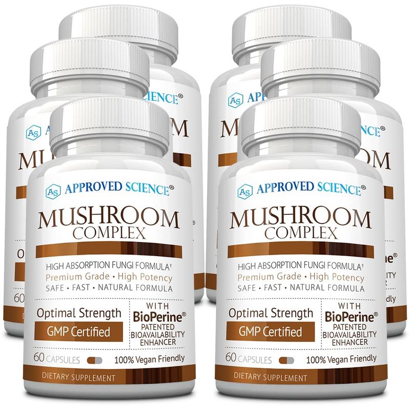 Approved Science Mushroom Complex - Support The Immune System and Cognitive Function - with Lions Mane, Chaga, Reishi, Turkey Tail, Shiitake, Oyster, and More - 6 Month Supply - Vegan