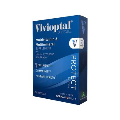 Vivioptal for Men, 30 Capsules, CoQ10, Lycopene &amp; Resveratrol, Multivitamin &amp; Multimineral, Gluten Free, German Formula