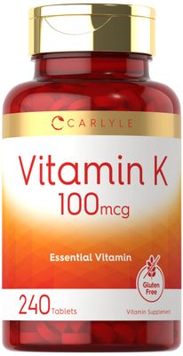 Carlyle Vitamin K 100 mcg | 240 Tablets | Vegetarian, Non-GMO, Gluten Free | Vitamin K Supplement