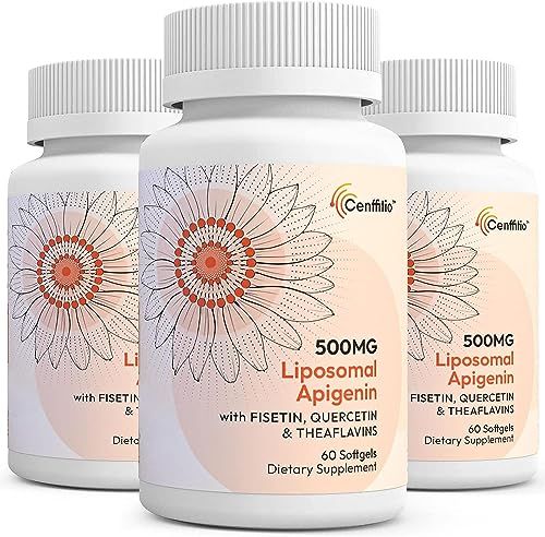 Cenffitio Liposomal apigenin 500mg Softgels - Optimal Apigenin Supplement with Fisetin, Quercetin and Theaflavins - 6 Month Supply