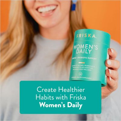 FRISKA Womens Daily Digestive Enzyme and Probiotics Supplement, Advanced Natural Support for Female Digestive Health, Fights Bloating, Eases Digestion, Supports Nutrient Absorption, 30 Capsules