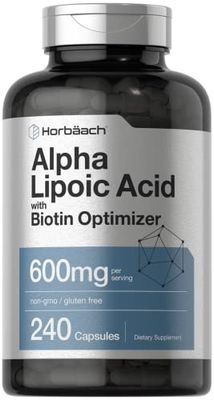 Horbach Alpha Lipoic Acid 600mg | 240 Capsules | with Biotin Optimizer | Non-GMO and Gluten Free Supplement