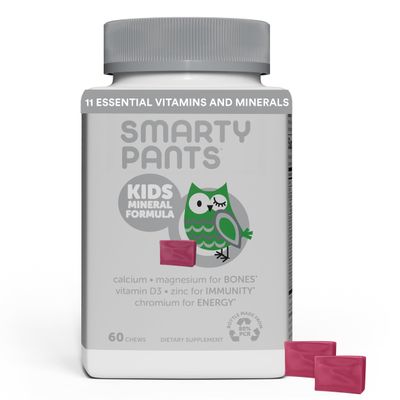SmartyPants Kids Mineral Chews: Magnesium Citrate &amp; Calcium Supplement with Vitamin D3, Vitamin C, Vitamin K2, Zinc &amp; Selenium for Immune Support, 60 Count (30 Day Supply)