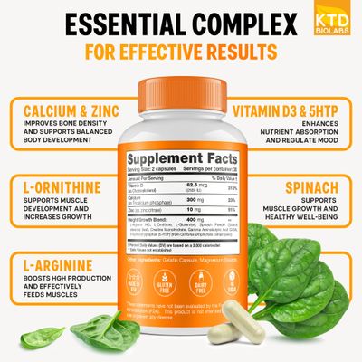 KTD BIOLABS Height Growth Maximizer - Natural Height Booster Teen Vitamins - Made in USA - Growth Pills to Reach Height &amp; Grow Taller at Any Age - Height Increase Pills for Adults &amp; Kids Growth