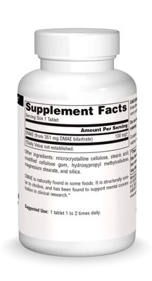 Source Naturals DMAE, Dimethylaminoethanol Bitartrate - Supports Mental Concentration - 100 Tablets