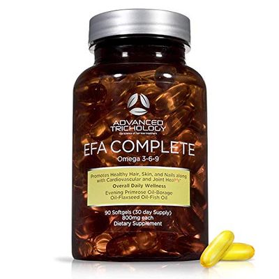 EFA COMPLETE with Optimal OMEGA 3 6 9 levels of High Potency Flax Oil, Fish Oil, Borage Oil, and Evening Primrose Oil 800mgs (90count) 3rd Party Tested - High in GLA and 369 Omegas