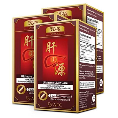 AFC Japan Ultimate Liver Care - Liver Cleanse Detox Formula for Fatty Liver, Amino Acid L-Ornithine, L-Citrulline, L-Cystine + Turmeric 95% Curcuminoids, Liver Health Support Supplement 90 Vegecaps x3