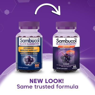 Sambucol Black Elderberry Gummies - Elderberry with Zinc and Vitamin C for Adults, Sambucus Elderberry Gummies, Immune Support Gummies - 60 Count