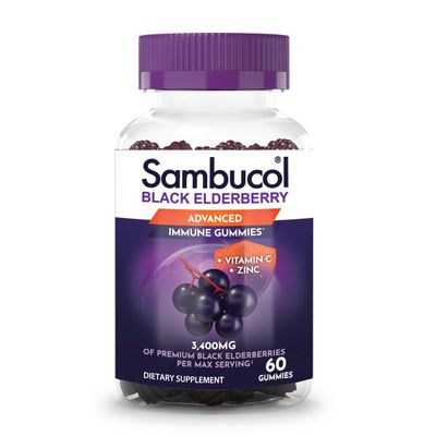 Sambucol Black Elderberry Gummies - Elderberry with Zinc and Vitamin C for Adults, Sambucus Elderberry Gummies, Immune Support Gummies - 60 Count