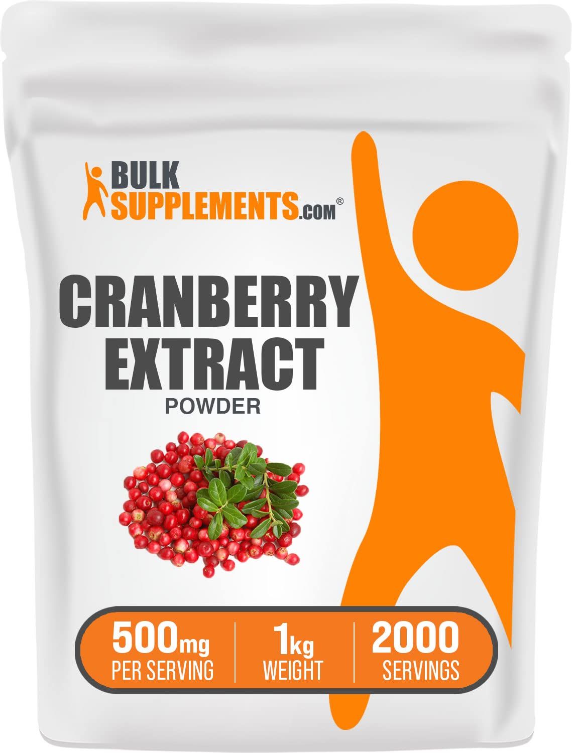 BulkSupplements.com Cranberry Extract Powder - Cranberry Supplements for Women &amp; Men, Cranberry Extract 500mg - Vegan &amp; Gluten Free, 500mg per Serving, 1kg (2.2 lbs) (Pack of 1)