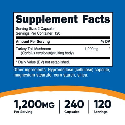 Nutricost Turkey Tail Mushroom Capsules 1200mg, 120 Servings (240 Capsules) - Gluten Free, Non-GMO, and Vegetarian Friendly