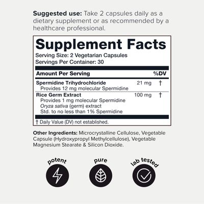 Toniiq 22mg Ultra Concentrated Spermidine Supplement -Spermidine Supplements for Men and Women - Rice Germ Extract and Trihydrochloride Complex Blend - 60 Vegetarian Capsules - 30 Servings