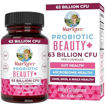 Probiotic Beauty Capsules by MaryRuth&#39;s | Collagen Boost | 1 Month Supply | Vegan Collagen &amp; Probiotic Capsules for Hair, Skin, and Nails | with Biotin for Adults | Non-GMO | Gluten Free | 60 Count
