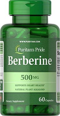 Puritan&#39;s Pride Berberine 500 mg, Dietary Supplement Support for Heart Health, Weight loss, Suport Blood Sugar and Cholesterol, 1 Month Supply, 60 Capsules