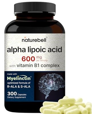 Alpha Lipoic Acid 600mg w/ B1 Complex | 300 Capsules, 4 in 1 Myelinctin Formula, R-ALA | S-ALA | Thiamine | Benfotiamine, High Bioavailability and Potency, Third Party Tested, Non-GMO &amp; NO Gluten