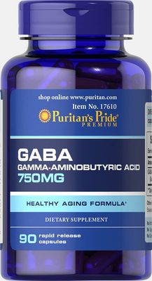 Puritan&#39;s Pride GABA Gamma Aminobutyric Acid 750 Mg Capsules, 90 Count