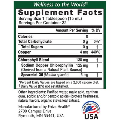 Eniva Health Liquid Chlorophyll Vegan | Immunity | Detox &amp; Cleanse | Clear Skin | Energy Boost | Gut Health | Internal Deodorant | USA Manufacture | Mulberry Source | Mint |16 Fl Oz Bottle