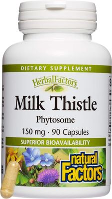 HerbalFactors by Natural Factors, Milk Thistle Phytosome, Promotes Healthy Liver Function with Dandelion and Turmeric, 90 capsules (90 servings)
