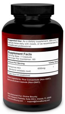 Divine Bounty Pure Berberine Complex - 600mg Per Capsule Berberine HCl Supplement - 60 Vegetarian Capsules