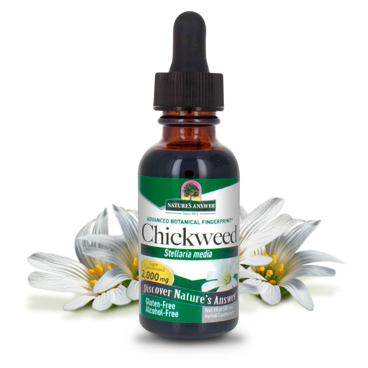Nature&#39;s Answer Alcohol-Free Chickweed Stelleria Media 2000mg 1oz Extract | Herbal Supplement | Promotes Digestion | Non GMO, Kosher, Gluten Free, Vegan | Single Count