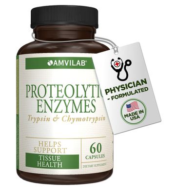 Amvilab - Proteolytic Enzymes - Trypsin &amp; Chymotrypsin - Reduces Edema &amp; Inflammation From Tissue Injury - Supports Digestive, Tissue &amp; Immune Health - Recovery Boost - Dietary Supplement -60 Capsules