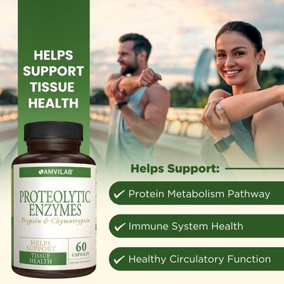 Amvilab - Proteolytic Enzymes - Trypsin &amp; Chymotrypsin - Reduces Edema &amp; Inflammation From Tissue Injury - Supports Digestive, Tissue &amp; Immune Health - Recovery Boost - Dietary Supplement -60 Capsules