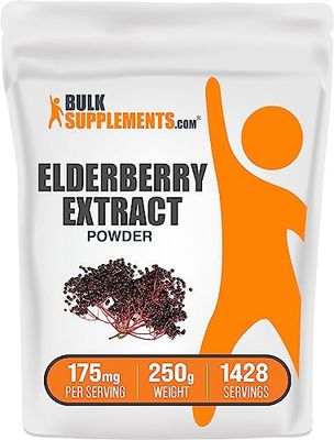 BulkSupplements.com Elderberry Extract Powder - Elderberry Supplements, from Black Elderberry - for Immune Support, Gluten Free - 175mg per Serving, 250g (8.8 oz) (Pack of 1)