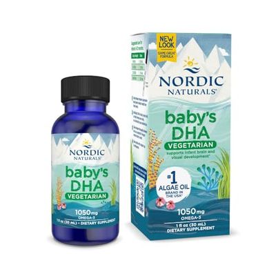 Nordic Naturals Babys DHA Vegetarian, Unflavored - 1050 mg Plant-Based Omega-3-1 oz - Supports Brain &amp; Vision Development in Babies - Non-GMO, Vegan - 15 Servings