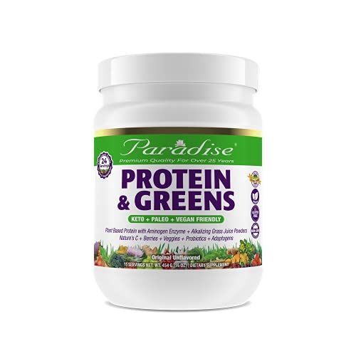 Paradise Herbs ORAC Energy Protein &amp; Greens Powder, Antioxidant Power of 24 Servings of Fruits &amp; Vegetables in 1 Scoop + 20g Protein, Unflavored, 15 Servings