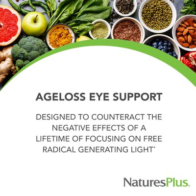 Natures Plus AgeLoss Eye Support - 60 Capsules - with Lutein, Astaxanthin &amp; Zeaxanthin - Vegetarian, Gluten Free - 30 Servings