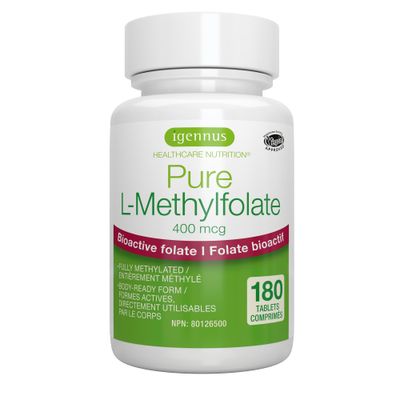 Pure Folate 400mcg, Optimized Methylfolate 667 mcg DFE, MTHFR Supplement, Clean Label, 180 Small Tablets, Lab Verified, Vegan &amp; Hypoallergenic, by Igennus