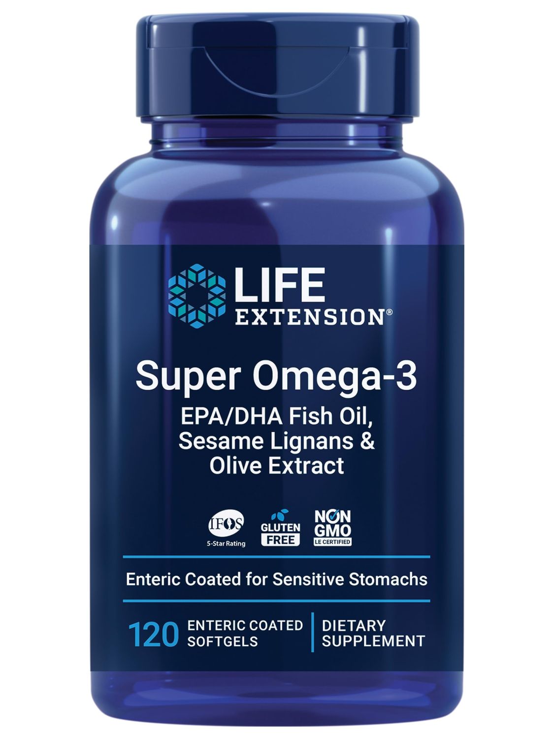 Life Extension Super Omega-3 EPA/DHA Fish Oil, Sesame Lignans &amp; Olive Extract - Heart Health, Brain Health, Inflammation Health Support, Gluten-Free, Enteric-Coated, Non-GMO, 120 Softgels