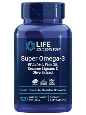Life Extension Super Omega-3 EPA/DHA Fish Oil, Sesame Lignans &amp; Olive Extract - Heart Health, Brain Health, Inflammation Health Support, Gluten-Free, Enteric-Coated, Non-GMO, 120 Softgels