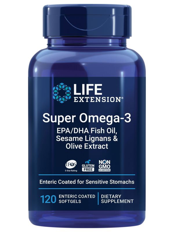 Life Extension Super Omega-3 EPA/DHA Fish Oil, Sesame Lignans &amp; Olive Extract - Heart Health, Brain Health, Inflammation Health Support, Gluten-Free, Enteric-Coated, Non-GMO, 120 Softgels