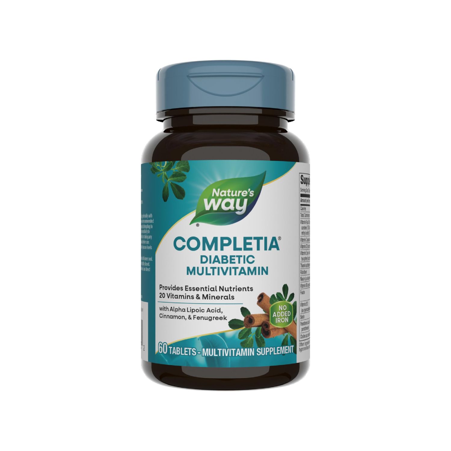 Nature&#39;s Way Completia Diabetic Multivitamin, Provides Essential Nutrients, with Alpha Lipoic Acid, Cinnamon, Fenugreek, Taurine, Lutein, High Potency B-Vitamins, 60 Tablets (Packaging May Vary)